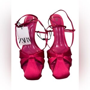 ZARA Satin Strappy Heels in Hot Pink